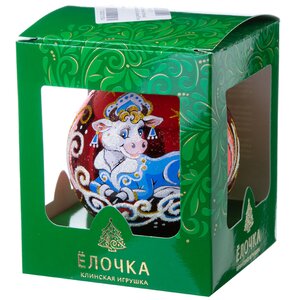 Стеклянный елочный шар Зодиак - Коровка Снегурочка 9 см красный Фабрика Елочка фото 2