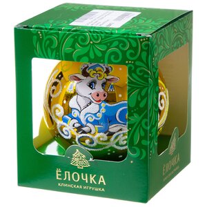 Стеклянный елочный шар Зодиак - Коровка Снегурочка 9 см золотой Фабрика Елочка фото 2