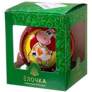 Стеклянный елочный шар Зодиак - Лунный Бычок 9 см красный Фабрика Елочка фото 2
