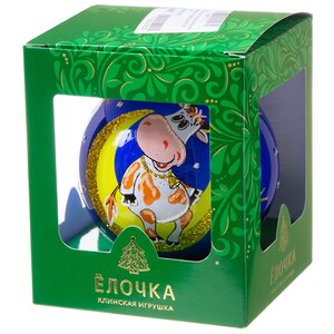 Стеклянный елочный шар Зодиак - Лунный Бычок 9 см синий Фабрика Елочка фото 2