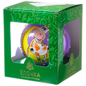 Стеклянный елочный шар Зодиак - Лунный Бычок 9 см сиреневый Фабрика Елочка фото 2