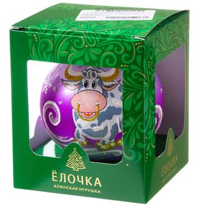Стеклянный елочный шар Зодиак - Бык Снежок 9 см лиловый Фабрика Елочка фото 2