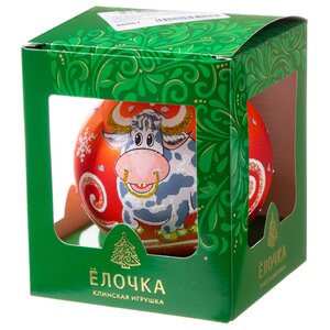 Стеклянный елочный шар Зодиак - Бык Снежок 9 см оранжевый Фабрика Елочка фото 2