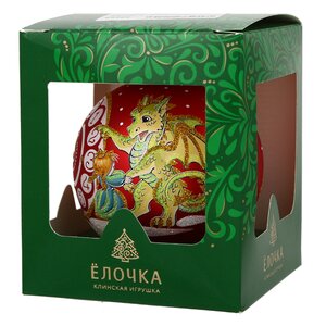 Стеклянный елочный шар Зодиак - Дракон с часами 9 см красный Фабрика Елочка фото 3