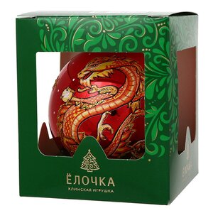 Стеклянный елочный шар Зодиак - Дракон с жемчужиной 9 см красный Фабрика Елочка фото 3
