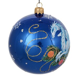 Стеклянный елочный шар Зодиак - Дракон на еловой ветке 9 см синий Фабрика Елочка фото 2