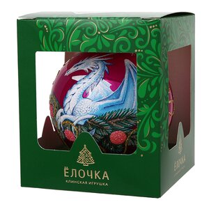Стеклянный елочный шар Зодиак - Дракон на еловой ветке 9 см вишневый Фабрика Елочка фото 3