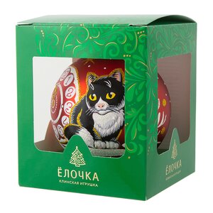 Стеклянный елочный шар Зодиак - Кот и часы 9 см красный Фабрика Елочка фото 2