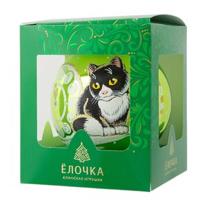 Стеклянный елочный шар Зодиак - Кот и часы 9 см лаймовый Фабрика Елочка фото 2