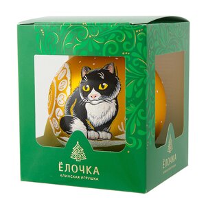 Стеклянный елочный шар Зодиак - Кот и часы 9 см золотой Фабрика Елочка фото 2