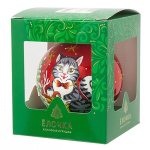 Стеклянный елочный шар Зодиак - Кот Гарри в бабочке 9 см красный Фабрика Елочка фото 2