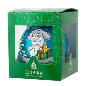 Стеклянный елочный шар Зодиак - Кролик с гостинцем 9 см бирюзовый Фабрика Елочка фото 2