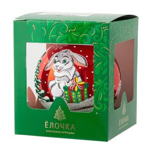 Стеклянный елочный шар Зодиак - Кролик с гостинцем 9 см красный Фабрика Елочка фото 2