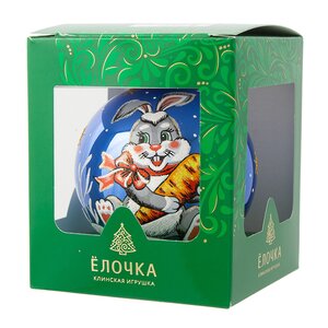 Стеклянный елочный шар Зодиак - Кролик с морковкой 9 см синий Фабрика Елочка фото 2