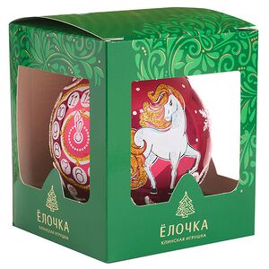 Стеклянный елочный шар Зодиак - Лошадка с часами 10 см красный Фабрика Елочка фото 5