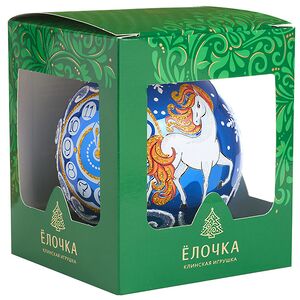 Стеклянный елочный шар Зодиак - Лошадка с часами 10 см синий Фабрика Елочка фото 5
