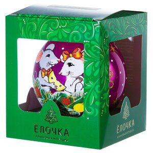 Стеклянный елочный шар Зодиак - Милые Мыши 9 см розовый Фабрика Елочка фото 2
