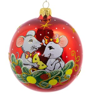 Стеклянный елочный шар Зодиак - Милые Мыши 9 см красный Фабрика Елочка фото 1