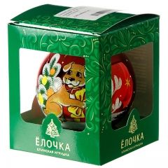 Стеклянный елочный шар Зодиак - Песик с подарками 9 см красный Фабрика Елочка фото 2