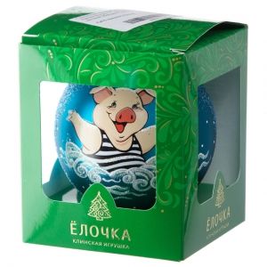 Стеклянный елочный шар Зодиак - Хрюша Матрос 9 см бирюзовый матовый Фабрика Елочка фото 2