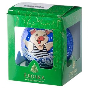 Стеклянный елочный шар Зодиак - Хрюша Матрос 9 см голубой Фабрика Елочка фото 2