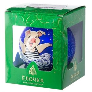 Стеклянный елочный шар Зодиак - Хрюша Матрос 9 см синий матовый Фабрика Елочка фото 2