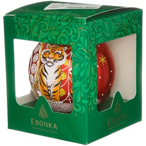 Стеклянный елочный шар Зодиак - Тигр Льюис и куранты 9 см красный Фабрика Елочка фото 2
