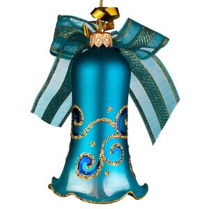 Елочная игрушка Колокольчик Праздничный 9 см бирюзовая, стекло Фабрика Елочка фото 3