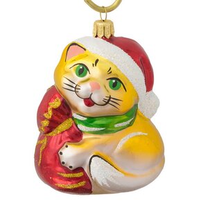 Стеклянная елочная игрушка Кот Кузя 8 см, подвеска