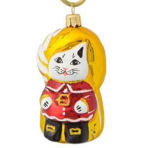 Стеклянная елочная игрушка Кот Маркиз 8 см, подвеска