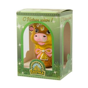 Стеклянная елочная игрушка Бычок Гаврюша 8 см золотой, подвеска, коллекция Ретро Фабрика Елочка фото 3