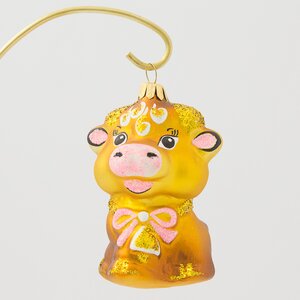 Стеклянная елочная игрушка Бычок Гаврюша 8 см золотой, подвеска, коллекция Ретро Фабрика Елочка фото 2