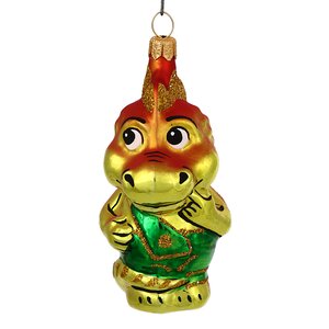 Стеклянная елочная игрушка Зодиак - Дракон в комбинезоне красный 8 см Фабрика Елочка фото 2