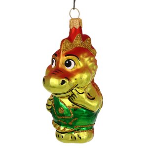 Стеклянная елочная игрушка Зодиак - Дракон в комбинезоне красный 8 см