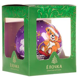 Стеклянный елочный шар Мишка на Санках 8 см фиолетовый Фабрика Елочка фото 4