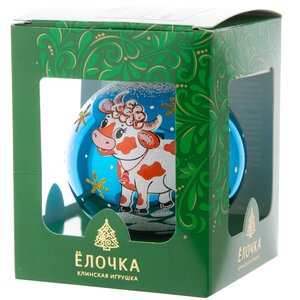 Стеклянный елочный шар Зодиак - Милый Бычок 7 см бирюзовый Фабрика Елочка фото 2