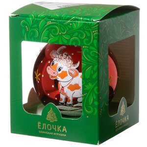 Стеклянный елочный шар Зодиак - Милый Бычок 7 см красный глянцевый Фабрика Елочка фото 2