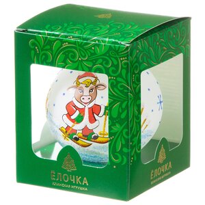 Стеклянный елочный шар Зодиак - Бычок Морозик 7 см белый Фабрика Елочка фото 2