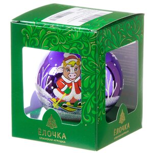 Стеклянный елочный шар Зодиак - Бычок Морозик 7 см фиолетовый Фабрика Елочка фото 2