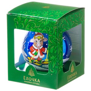 Стеклянный елочный шар Зодиак - Бычок Морозик 7 см синий Фабрика Елочка фото 2