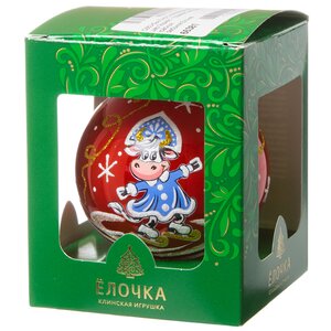Стеклянный елочный шар Зодиак - Коровка Снегурочка 7 см красный Фабрика Елочка фото 2