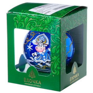 Стеклянный елочный шар Зодиак - Коровка Снегурочка 7 см синий Фабрика Елочка фото 2