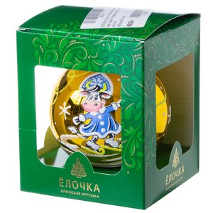 Стеклянный елочный шар Зодиак - Коровка Снегурочка 7 см золотой Фабрика Елочка фото 2