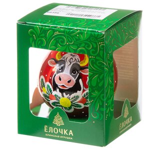 Стеклянный елочный шар Зодиак - Бычок Мечтатель 7 см красный Фабрика Елочка фото 2