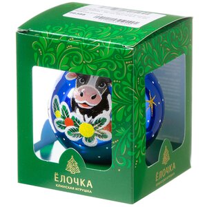 Стеклянный елочный шар Зодиак - Бычок Мечтатель 7 см синий Фабрика Елочка фото 2