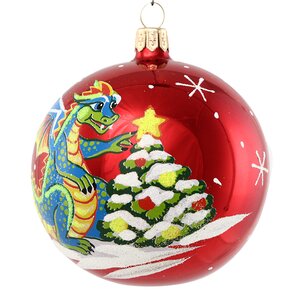 Стеклянный елочный шар Зодиак - Дракон у елки 7 см красный Фабрика Елочка фото 2
