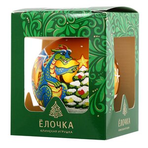 Стеклянный елочный шар Зодиак - Дракон у елки 7 см золотой Фабрика Елочка фото 3