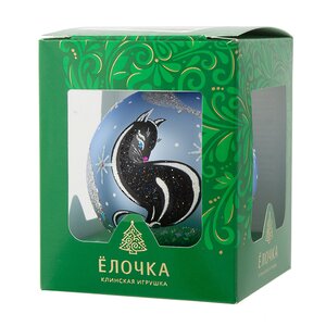 Стеклянный елочный шар Зодиак - Кошка Матильда из Лунной страны 7 см голубой Фабрика Елочка фото 2