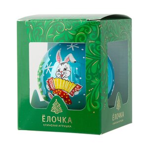 Стеклянный елочный шар Зодиак - Кролик Емеля с гармошкой 7 см бирюзовый Фабрика Елочка фото 2