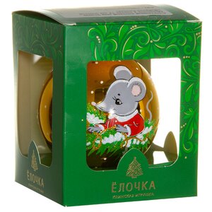 Стеклянный елочный шар Зодиак - Мышонок в елочке 7 см золотой Фабрика Елочка фото 2